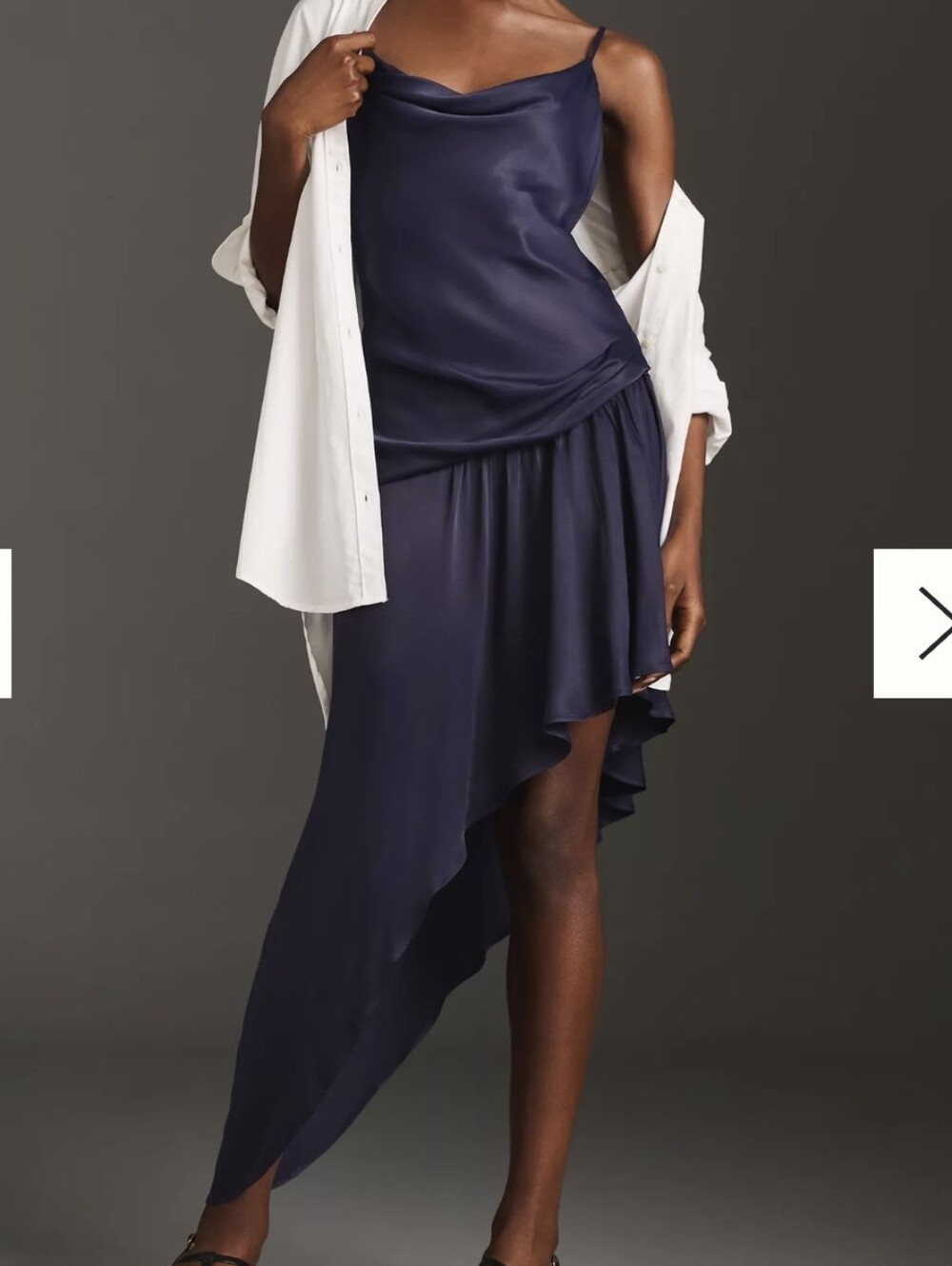 Anthropologie Navy Blue Asymmetrical Draped Slip Dress Side Zip Size 10